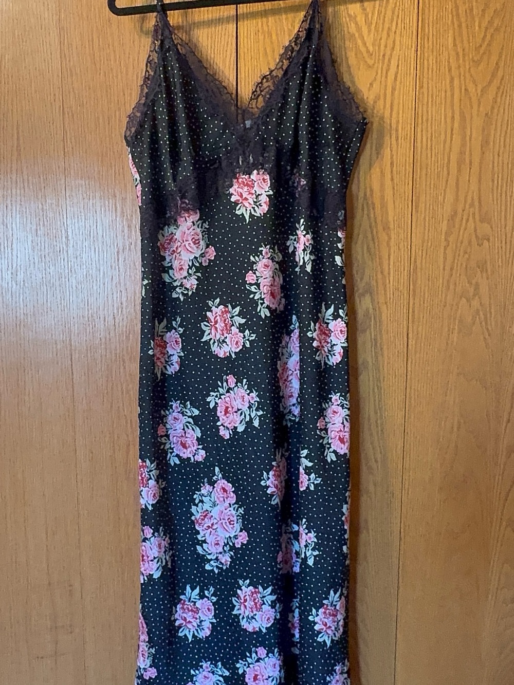 Black Floral Slip Dress with Polka Dots